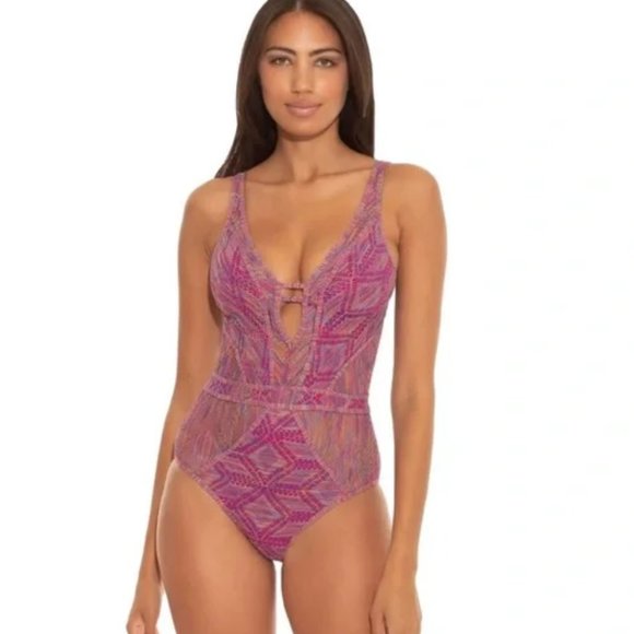 BECCA Other - BECCA Mosaics Show & Tell Plunge Multicolor Crochet One Piece Swimsuit M NWT